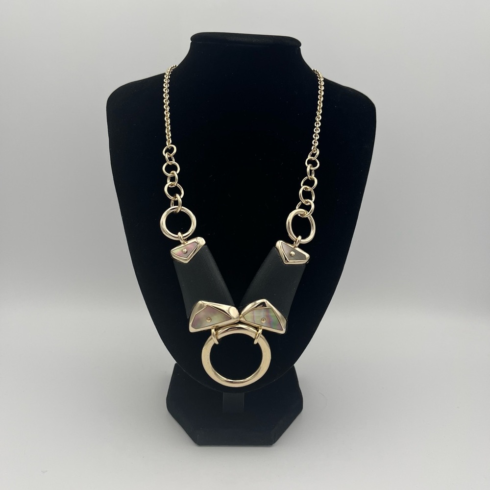 Retired - Alexis Bittar Gold Tone Lucite & Mother of Pearl Collar Necklace